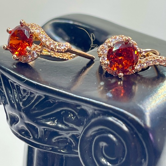 2.46ct Sapphire Earrings Rolled 14k ORANGE & WHITE - Picture 11 of 11